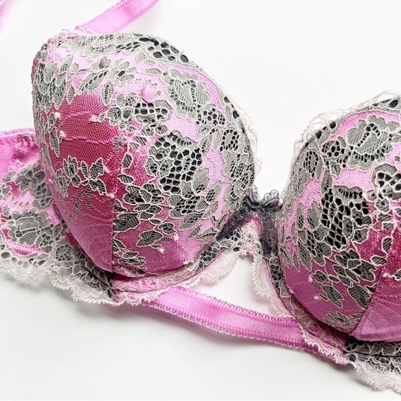 Victoria’s Secret Dream Angels Lined Demi Bra size 32D underwire pink gray lace - Picture 2 of 10